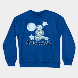 Space Girl Astronaut Holding Teddy Bear Crewneck Sweatshirt